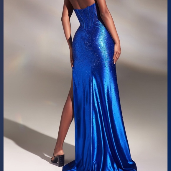 Ladivine CDS419- Illusion Corset Long Prom Dress in Royal Blue - Picture 2 of 8
